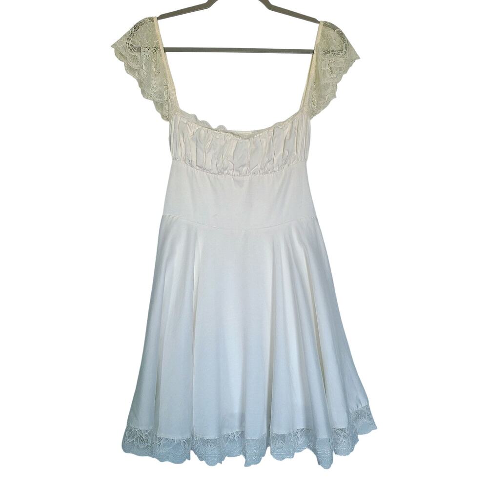 HOUSE OF CB Kaia Lace Trim Fit & Flare Mini Dress Ivory Size Large - Picture 4 of 9